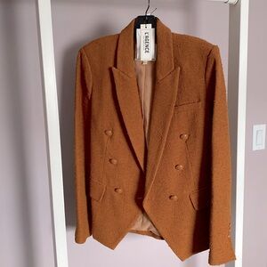 L’Agence Kenzie Double-Breasted Tweed Blazer Dark Caramel